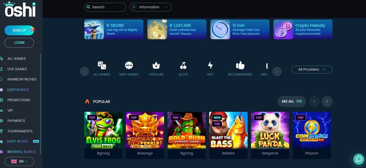 Oshi Casino - C$6,000 daily payouts